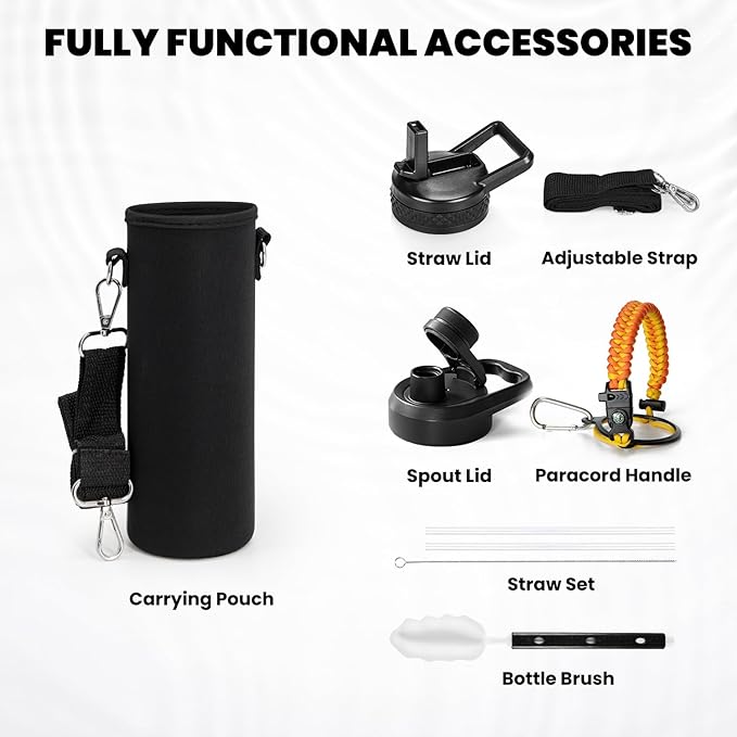 Insulated Water Bottle 20 oz, Triple Wall Vacuum Stainless Steel (Cold for 48 Hrs), Leak Proof & Non-BPA, Kids Water Bottle Jug for School with Straw Spout Lids, Ombre Orange