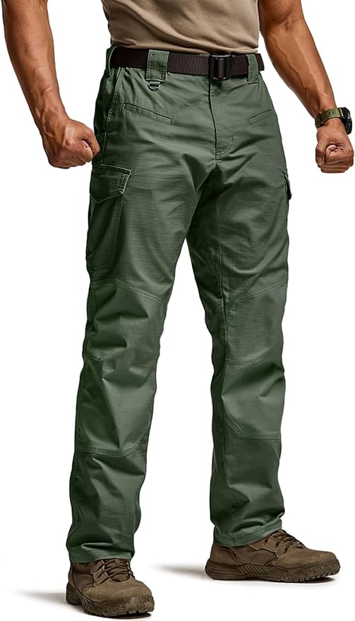CQR Men's Flex Ripstop Tactical Pants, Water Resistant Stretch Cargo Pants, Lightweight EDC Hiking Work Pants