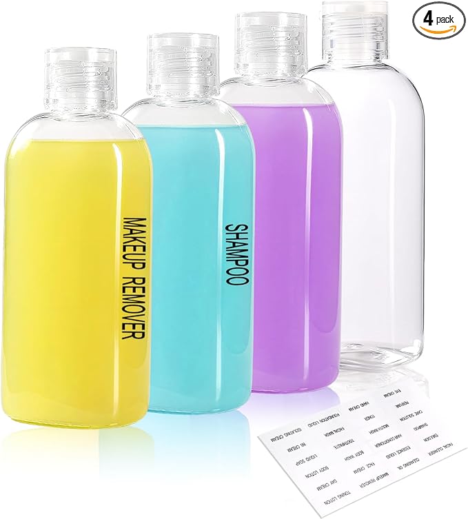 Travel Bottles for Toiletries, 100ml/3.4 fl oz Squeezable Refillable Clear Leakproof PET Travel Containers Bottles Perfume Bottle with Flip Cap for Men and Women (4)