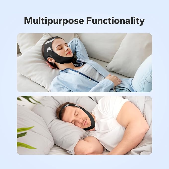 Anti-Snoring Chin Strap, Adjustable Chin Strap for Sleeping, Anti Snore Solution, Snoring Stopper, Chin Strap for Mouth Breathing Prevention (Black)