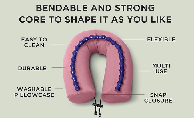 Dot&Dot Twist Memory Foam Travel Pillow for Airplanes - Travel Neck Pillow for Sleeping - Airplane Pillow for Neck Support, Chin, Lumbar and Leg - Adjustable, Bendable Neck Roll Pillow