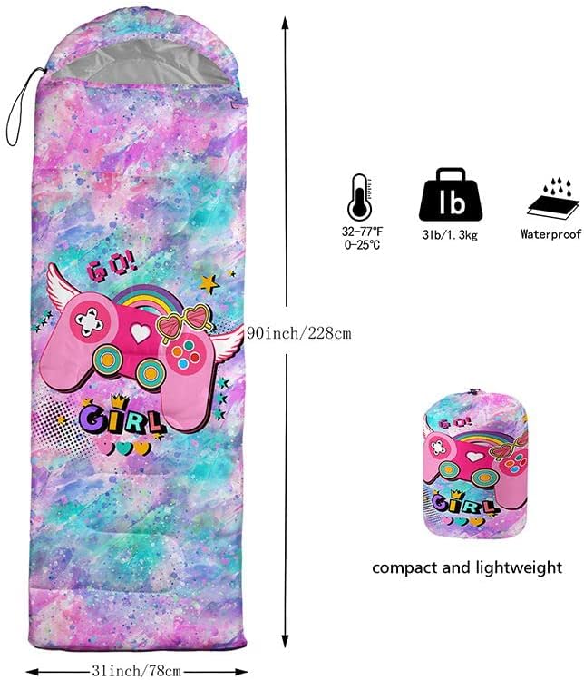 Kids Sleeping Bag for Boys Girls,Rocket Moon Print-Lightweight Warm Portable Outdoor Indoor-Waterproof Cold Weather Resistant Sleeping Bag for Camping Hiking