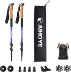 Aihoye Trekking Hiking Poles - 2 Pack Adjustable Walking Sticks, Collapsible Lightweight Aluminum 7075, Hiking Sticks with Quick Flip-Lock and Comfortable Cork Grips