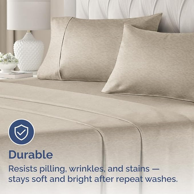Pillowcases - Ultra Soft Hotel Quality Pillowcase Covers - Comfy, Cozy & Wrinkle Free - Shrinkage and Fade Resistant - Machine Washable Pillow Protectors - (King, Heathered Beige, 4 Piece Set)