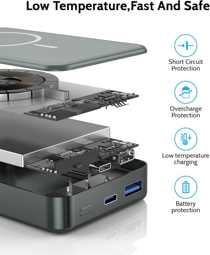 Magnetic Power Bank 26800mAh for Magsafe Portable Charger, Aluminum Alloy Large Capacity 20W USB-C in&Out Wireless Fast Charging Battery Pack for iPhone 17/16 Pro Max/15/14/13/12 Series, Silvery Gray