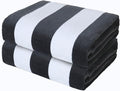 Exclusivo Mezcla 2 Pack Cotton Oversized 35x70 Inches Cabana Stripe Beach Towels, Super Absorbent Soft Plush Pool Bath Towel (Charcoal Grey)