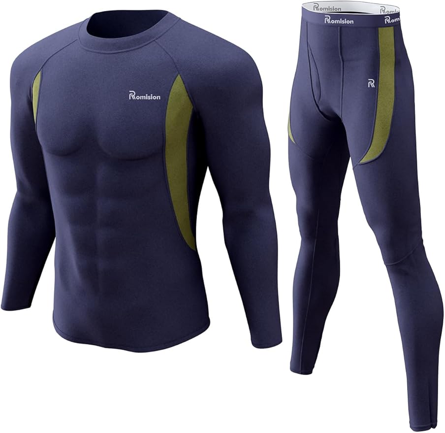 romision Thermal Underwear for Men Long Johns Fleece Lined Hunting Gear Bottom Top Set Base Layer for Cold Weather Gift