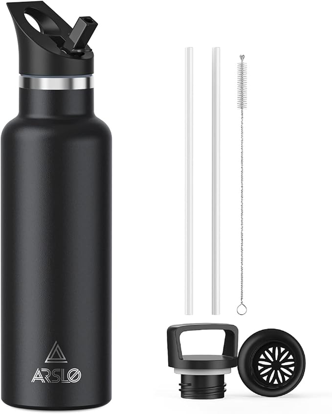 Stainless Steel Double Wall Water Bottles, Vacuum Insulated Bottle With Straw Lid, Insulated Water Bottle Keeps Water Cold for 24 Hours, Hot for 12 Hours, Hiking, Sports