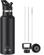 Stainless Steel Double Wall Water Bottles, Vacuum Insulated Bottle With Straw Lid, Insulated Water Bottle Keeps Water Cold for 24 Hours, Hot for 12 Hours, Hiking, Sports