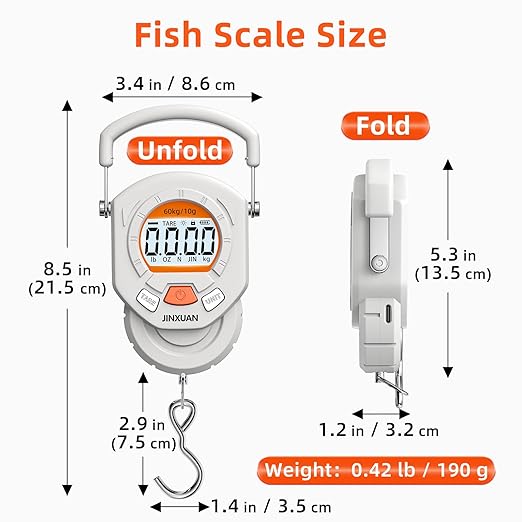 Fishing Scale 132lb/60kg Luggage Scale Digital Fish Scale with Backlit LCD Display, Fish Weight Scale Luggage Weight Scale Hanging Scale with 4 Units USB Cord, Fishing Accessories Fishing Gift