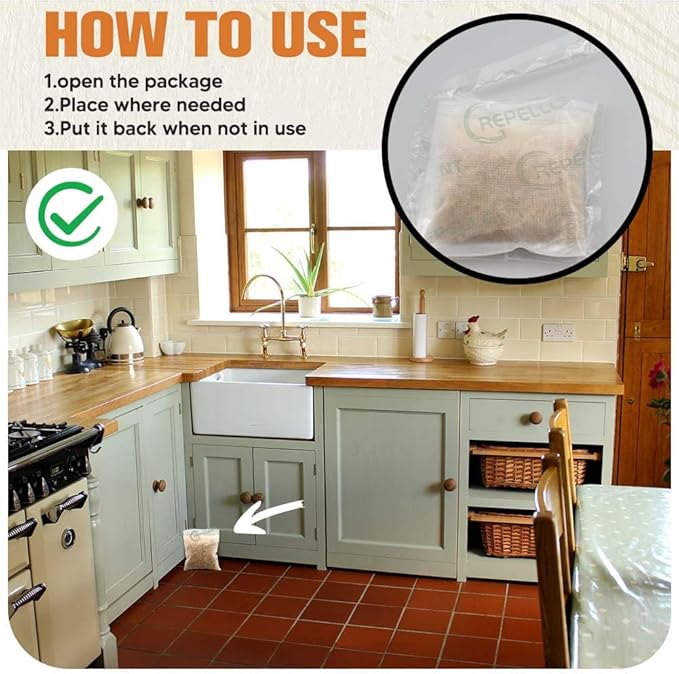 Pest Repellent, Rodent Repellent for Indoor and Outdoor, Keep Roach, Mouse, Ant, Moth and Spider Away from House, Attic, Kitchen and Car Engines, Safe for Kids and Pets, Protects 120 sq ft - 8P