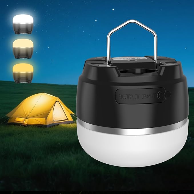 LED Camping Lantern Rechargeable, 1000LM Tent Light with 3 Color Lighting Modes, 8000mAh Power Bank, Waterproof, Mini Flashlight with Magnetic Base for Emergency, Power Outages, Hiking, Home
