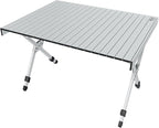 TIMBER RIDGE Folding Camping Table Adjustable Height, 4-6 Person Lightweight Aluminum Roll-up Table for Camping Outdoor Picnic BBQ Backyard Party Support 220 lbs, Silvery
