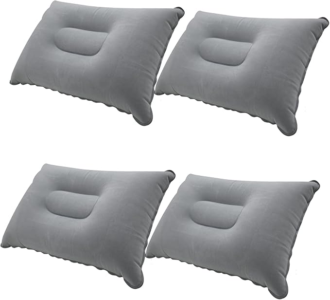4 Pcs Grey Ultralight Inflatable Pillow Small Squared Flocked Fabric Air Pillow for Beach,Hiking,Camping,Traveling,Napping,Desk Rest,Neck &Lumbar Support