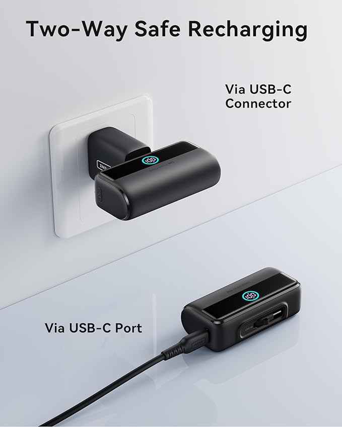 INIU Small Portable Charger, 5500mAh Power Bank with Build-in USB-C Connector, 22.5W PD Fast Charging Battery Pack, Family Trip Essential Phone Charger for iPhone 16 15, Fit for College Students, Red