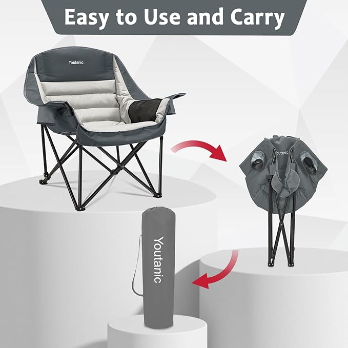 Oversized Camping Chair, Portable Folding Camping Chairs with Side Pocket, Cup Holder and Carry Bag, Heavy Duty Outdoor Camping Chairs for Adults, Fishing, Sports, Trip, up to 400lbs, Style 8