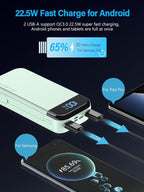 Portable Charger 32000mAh, 22.5W QC 3.0 PD 20W Smart LED Display Fast Charging Built in Cables Power Bank, External Battery Pack Charge 5 Devices Compatible with Cellphones (Green)