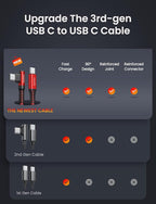 AINOPE USB C Cable 60W 2-Pack 10ft Nylon Braided USB C to USB C Cable Type C Charger Fast Charging Right Angle USBC Cable Charger Cord for iPhone 16 Pro Max 15 Plus Samsung S24 S23 iPad Pro Red