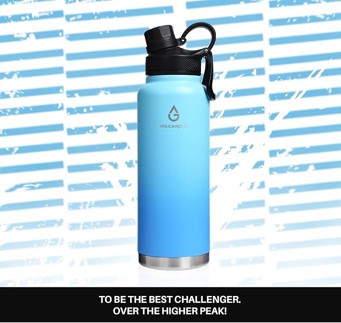 Modern Water Bottle with Straw Lid Dustproof, 3 Lids Vacuum Insulated Stainless Steel Metal Thermos, Reusable Leak Proof BPA-Free Flask for Gym, Travel, Sports-40 Oz Gradient Blue