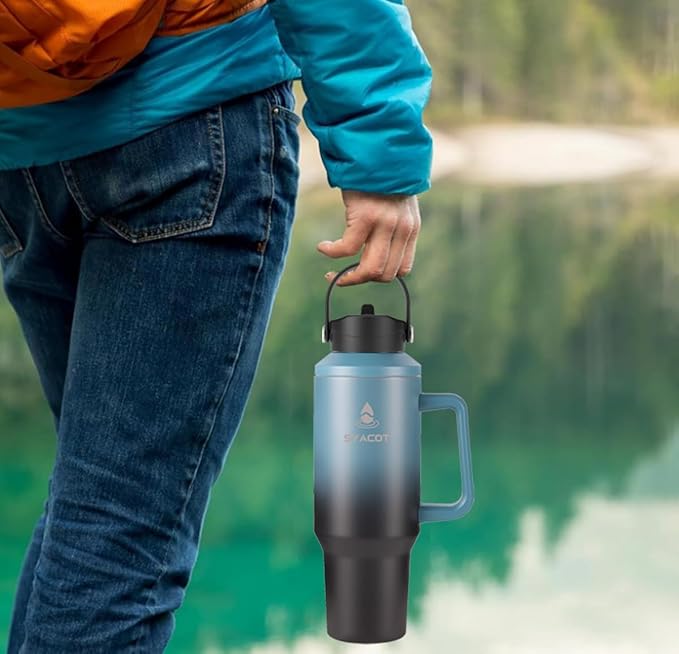 40 oz Tumbler with Handle and Straw or Convert to 40 oz Insulated Water Bottle Fits in Cup Holder. Stainless Steel Metal Water Flask with 2 Lids for Travel,Camping,Gym Sports Coffee Mug Thermal Cup