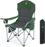 Nice C Camping Chair, Portable Chair, Lawn Chairs, Outdoor Chairs, with Armrest, Cooler Bag, Cup Holder, Side Pocket, for Camping, Traveling, Picnic (Green&Grey 1-Pack)