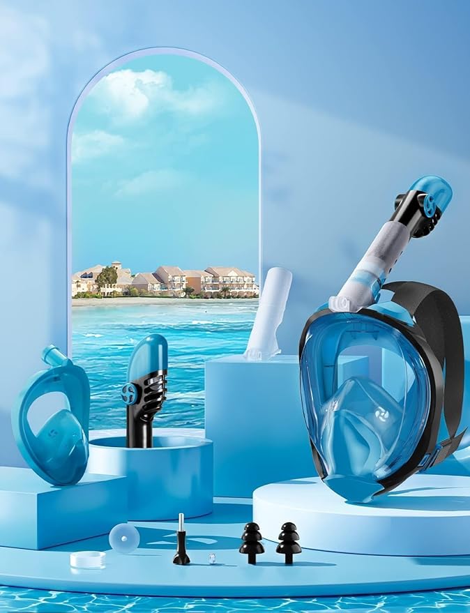 Zenoplige Full Face Snorkel Mask Adults,Dry-Top Snorkeling Gear with Camera Mount,Foldable 180-Degree Panoramic Scuba Mask for Snorkeling Diving Swimming Travel,Snorkel Mask Anti-Fog & Anti-Leak