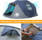 6 Person Easy Pop Up Tents for Camping - AYAMAYA Double Layer Waterproof Instant Tent with Vestibule & Porch, Large Size Family Tent Automatic Setup for 4-6 People Camping Hiking (Poles Included)