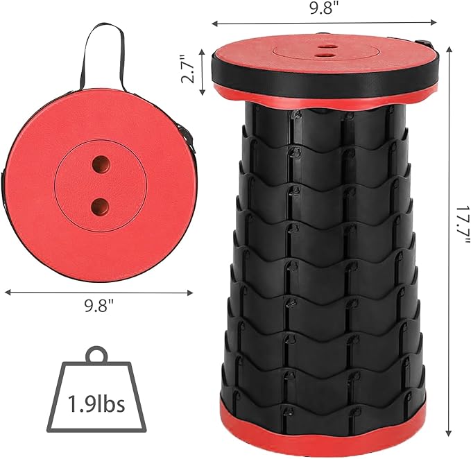 Wind Tour Portable Foldable Telescoping Stool Lightweight Collapsible Stool Retractable for Adults Outdoor Fishing Hiking Travel BBQ (Red)