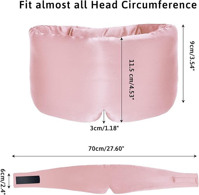 Silk Sleep Mask for Women Men, Mulberry Silk Eye Sleeping Mask & Blindfold with Adjustable Velcro Strap, Blackout Eye Cover for Sleep Travel Yoga Nap, Large Size, Light Plum