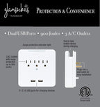 Glamsockets Decorative Wall Mount Surge Protector with 3 Outlets, Dual USB Charging Ports and Phone Holder - USB Charging Center/Multi Function Wall Tap (Vintage American Flag)