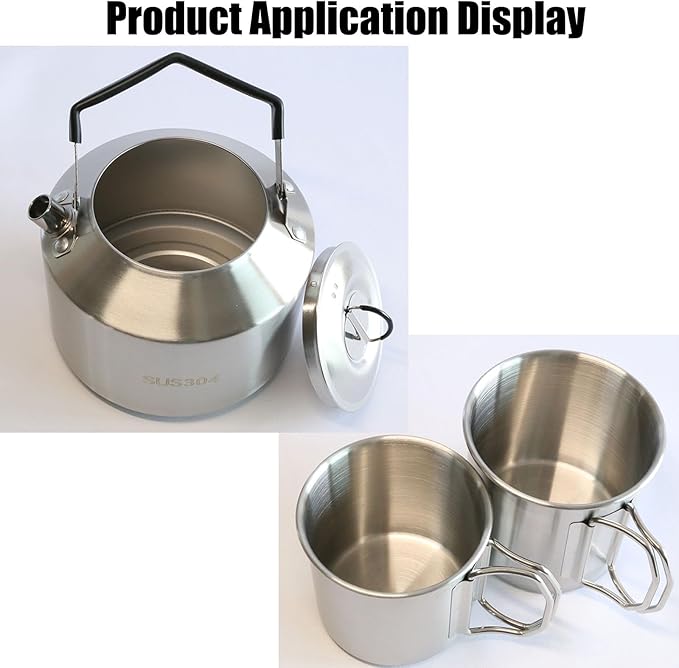 1.5L Stainless Steel Camping Kettle - Portable Durable Open Fire Kettle for Camping, Bushcraft, and Emergency Use - Fast Boiling, Heat Retention, Campfire Safe (1.5L)