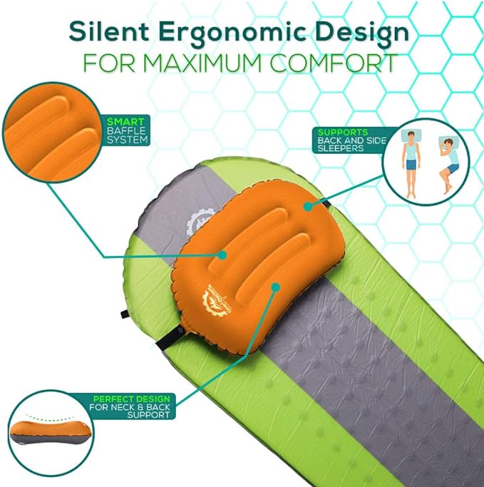 Gear Doctors Camping Inflatable Pillow, Backpacking - Blow Up Camp Pillow for Camping (Orange)