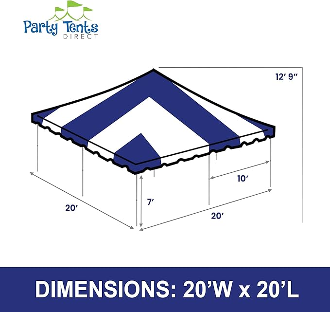Party Tents Direct 20'x20' Weekender Standard Canopy Pole Tent - Easy Up Canopy Tent with 80 Person Capacity - Outdoor Canopies for Parties, Weddings, & Events (Blue/White Top)