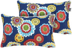 Magpie Fabrics Pack of 2 Outdoor Lumbar Pillow Case Covers 12"x20", Waterproof Rectangular Throw Pillowcase Shell Decorative Sham for Patio Garden Couch - Floral Navy