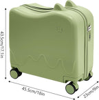 18 Inch Kid Ride On Suitcase, Ride-on Luggage with 4 Universal Wheels, Cute Lightweight Tow-Along Luggage with Password Lock, Rolling Luggage for Short Trips, School Trips, Outings (Olive green)