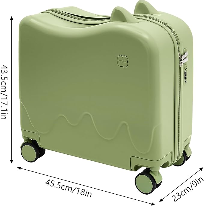 18 Inch Kid Ride On Suitcase, Ride-on Luggage with 4 Universal Wheels, Cute Lightweight Tow-Along Luggage with Password Lock, Rolling Luggage for Short Trips, School Trips, Outings (Olive green)