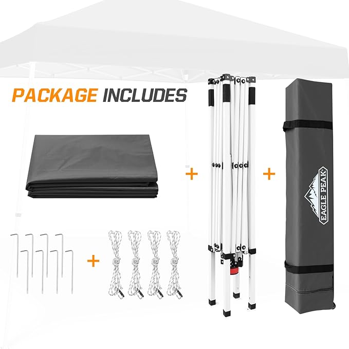 EAGLE PEAK 10x10 Slant Leg Pop-up Canopy Tent Easy One Person Setup Instant Outdoor Beach Canopy Folding Portable Sports Shelter 10x10 Base 8x8 Top (Gray)