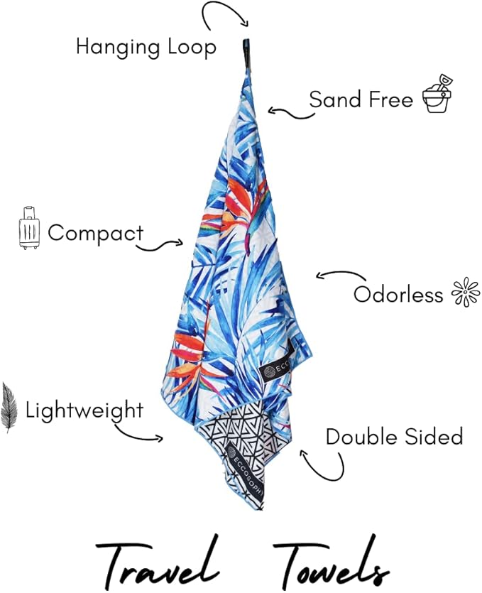 ECCOSOPHY Microfiber Beach Towel - Sand Free Towels are Quick Dry, Light Weight, Super Absorbent - Perfect Pool, Travel, Cruise, Camping Essentials - Oversized Extra Large for Adults 71x35 in