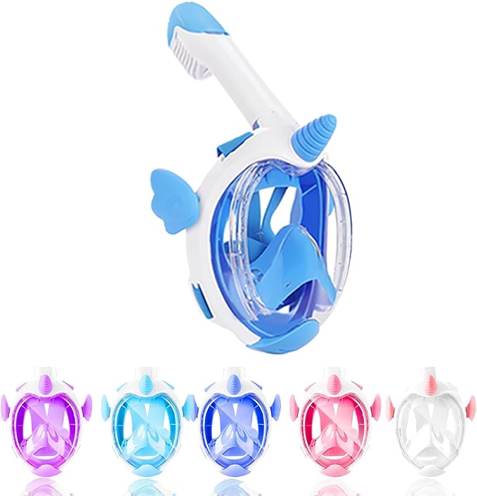 Kids Snorkel Mask, Full Face Snorkel Mask for Kids 4-16, 180 HD View Anti-Fog Anti-Leak Snorkel Mask for Kids Snorkel Set Snorkeling Gear for Kids