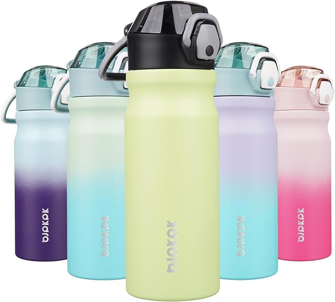 BJPKPK Insulated Water Bottle 18oz Stainless Steel Water Bottles With Straw And Carry Handle Double Wall Metal Thermo,Macaron Green