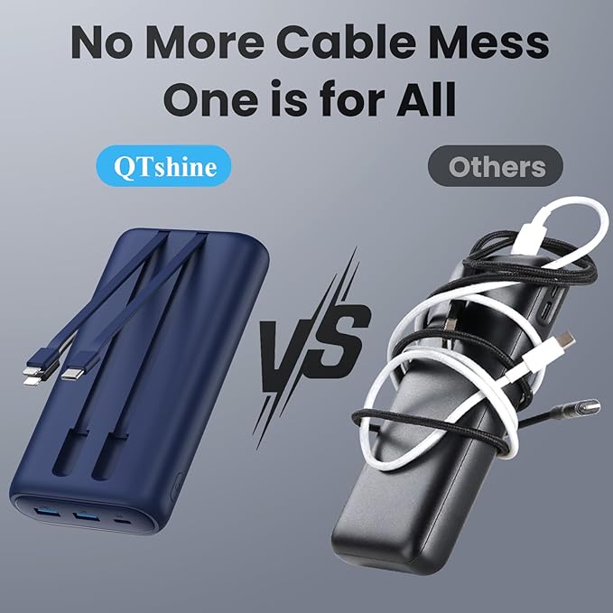 Portable Charger 40,800mAh Power Bank 25W Portable Battery Pack with 2 Built in Cables [2024 Upgraded], PD QC4.0 Fast Charging Portable Phone Charger Compatible with iPhone 16/15,Android Samsung-Navy