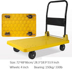 Flatbed Hand Cart Folding Platform Truck Plastic Deck and Metal Handle Hand Cart with Wheels Foldable Push Trolley for Luggage Parcel Tools Moving Heavy Duty Flatbed Cart
