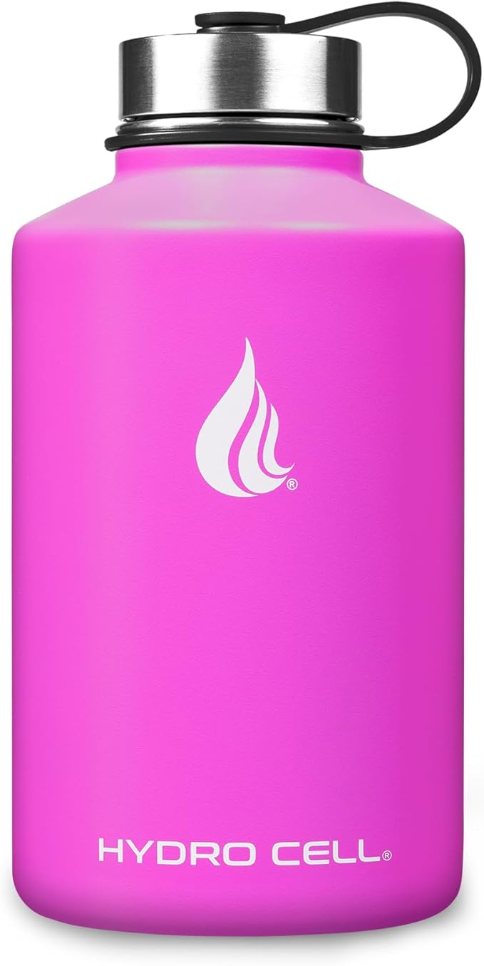 HYDRO CELL Stainless Steel Insulated Water Bottle with Straw - For Cold & Hot Drinks - Metal Vacuum Flask with Screw Cap and Modern Leakproof Sport Thermos for Adults (Fuchsia 64oz)