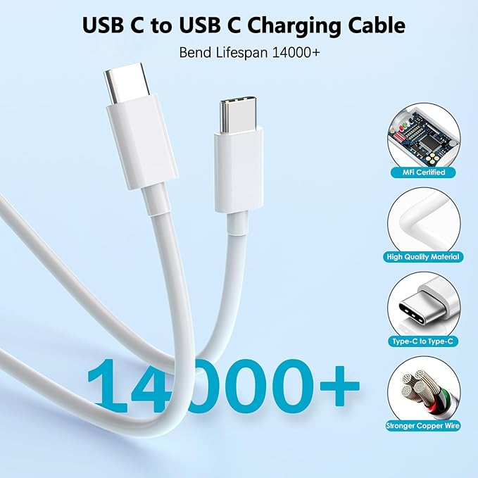 USB C Fast Charger for iPhone 17 Pro Max/Air/16 Plus/16e/15,iPad Pro 13/12.9/11 inch,iPad Air 13/11 inch/5th/4th,iPad 10th,iPad mini 7/6th,20W Type C Charger Fast Charging Block & 6FT USB C to C Cable