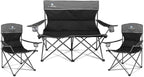 Camping Chair Set of 3, Outdoor Folding Camping Chairs for Heavy People with Cup Holder & Carry Bag,Collapsible Chair Include One Sofa Chair and Two Single Chair,Support up to 500lbs