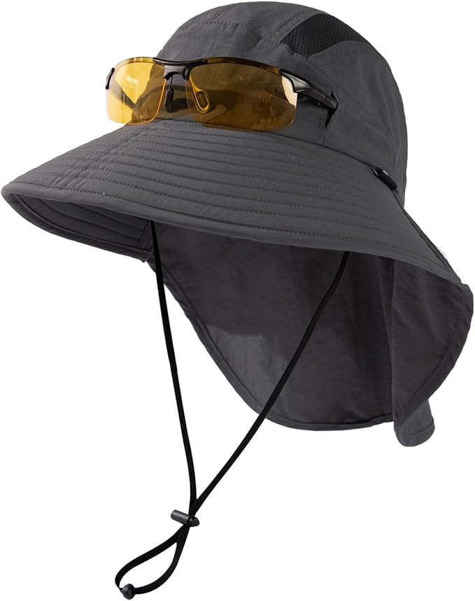TOP-EX M/L/XL/XXL Unisex Mens Sun Hat with Neck Flap Sunglass Lock UPF 50 Wide Brim Fishing Hats Waterproof & Packable