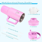 40 oz Tumbler with Handle and Straw or Convert to 40 oz Insulated Water Bottle Fits in Cup Holder. Stainless Steel Metal Water Flask with 2 Lids for Travel,Camping,Gym Sports Coffee Mug Thermal Cup