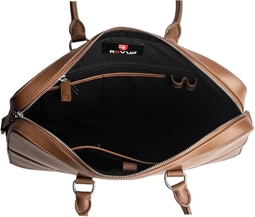 REV_UP! Premium Leather Business Briefcase, Executive Laptop Bag with Dual Handles, Professional Office Document Carrier