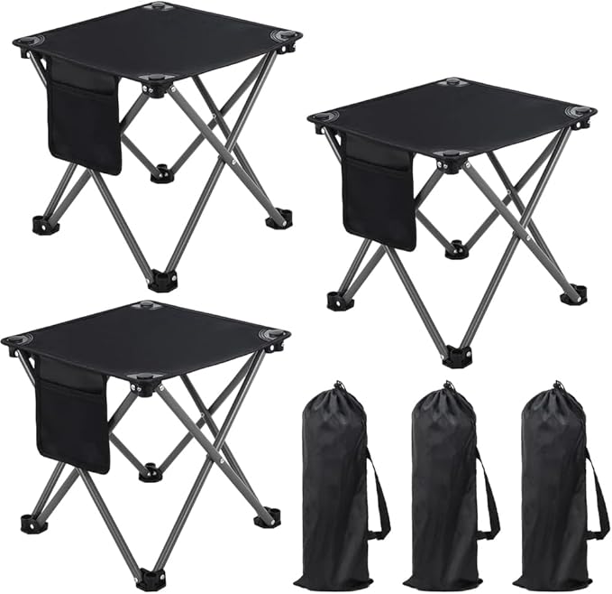 3 Pack Camping Stool, Camping Foot Stools Portable Folding Camp Stool with Storage Bag, Folding Stool Suitable for Fishing, Beach, Picnic,Outdoor - Black