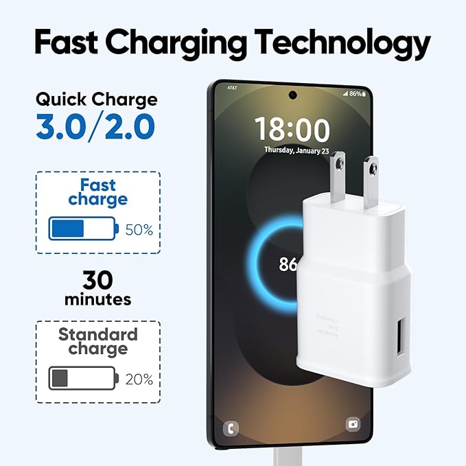 Android Charger Fast Charging, Type C Fast Charger Block with 5FT USB Type C Cable for Galaxy S23/S23 Ultra/S22/S21/S20/S20+/S10/S10+/S10e/S9/S9+/S8/S8Plus/Edge/Active/Note 8/9/10/20-White